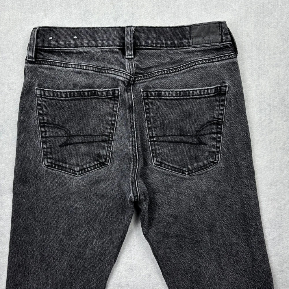 American Eagle Womens 4 Regular Black Washed Distressed High Rise Mom Jeans 4049